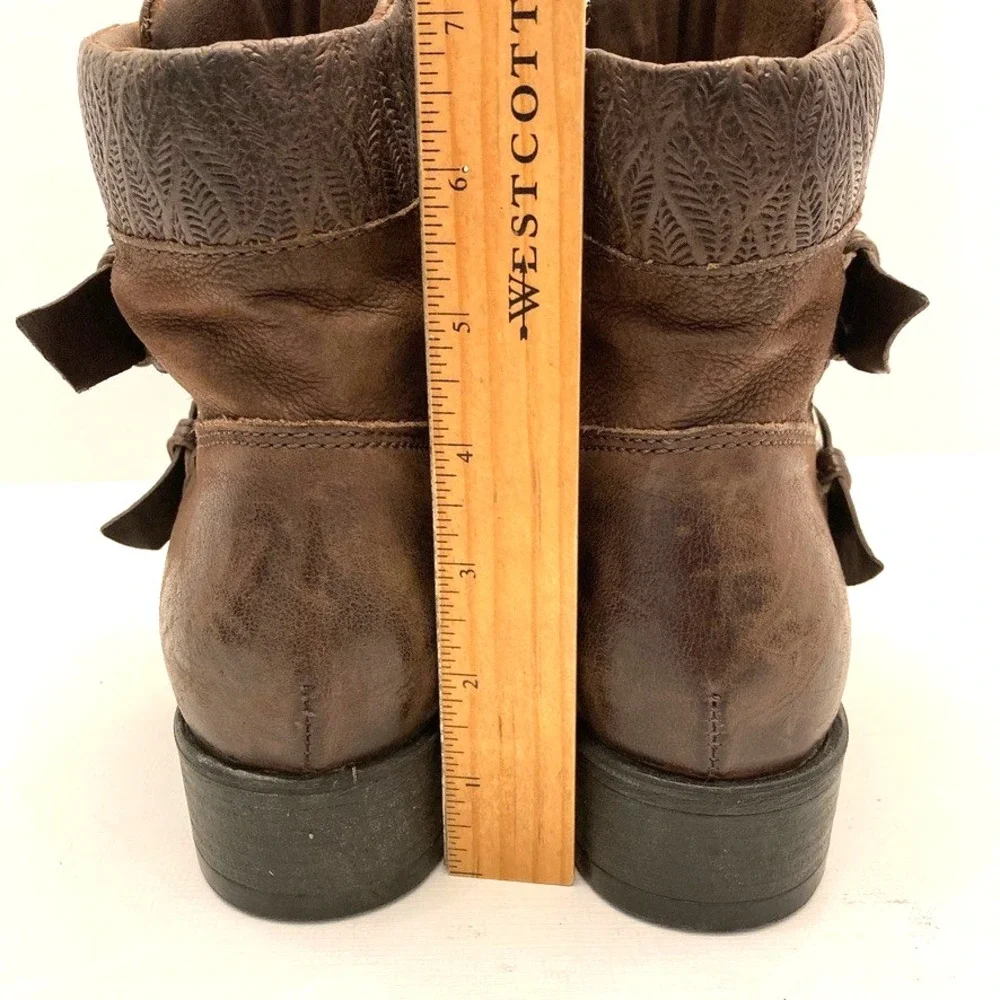 Miz Mooz Niles Boots Brown Leather Strap Buckles EU 38 Women's 7.5-8 Distressed - Picture 6 of 10